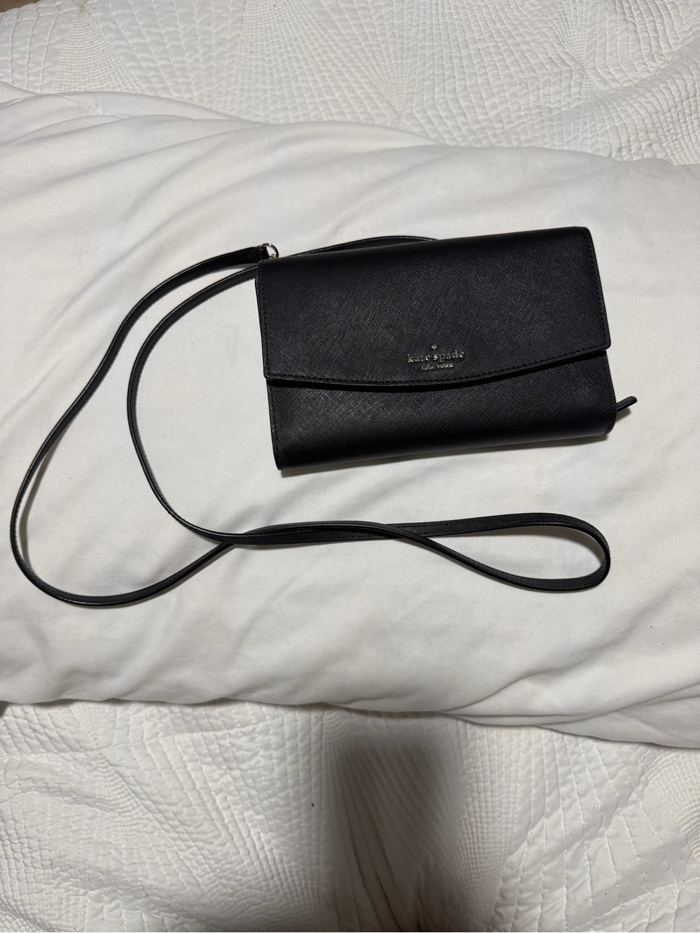 kate spade Black Saffiano Leather Crossbody Wallet
